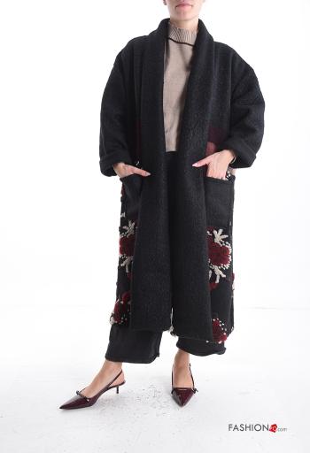 Spolverino in Misto Lana oversize Fantasia floreale con tasche