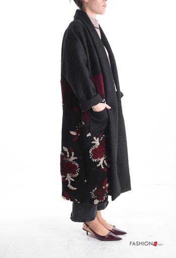 Floral oversized Wool Mix Duster Coat with pockets - ph 3