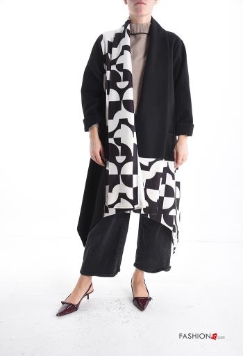Geometrisches Muster Oversize asymmetrisch Duster-Mantel mit Taschen - ph 1