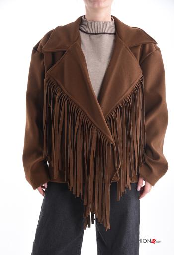 mini with collar Coat with lining with fringe with buttons with pockets - ph 1
