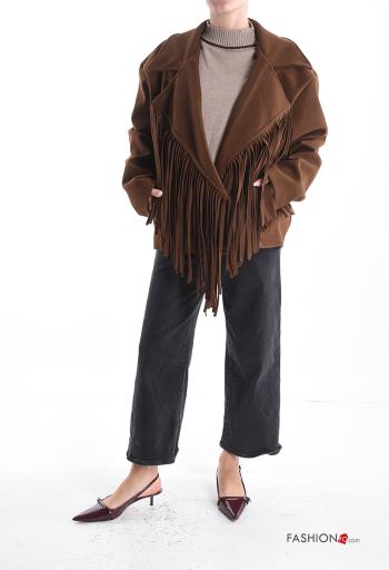 mini with collar Coat with lining with fringe with buttons with pockets - ph 5