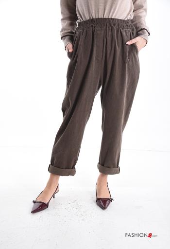 Calças em Algodão de veludo em jersey canelado com bolsos com elástico - ph 1