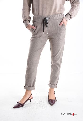 Houndstooth Trousers with pockets with drawstring