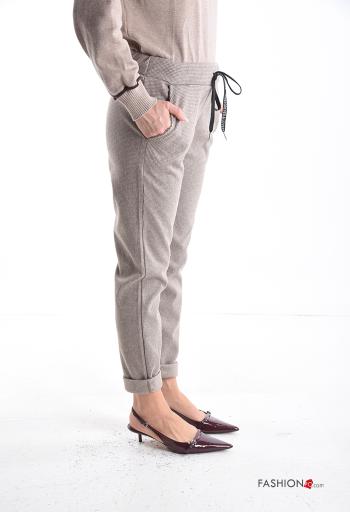 Houndstooth Trousers with pockets with drawstring - ph 3