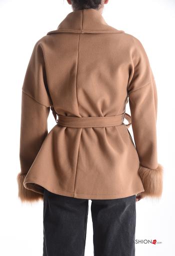Manteau fourrure synthétique courte avec ceinture avec poches - ph 2