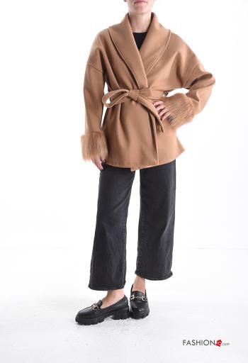 Manteau fourrure synthétique courte avec ceinture avec poches - ph 5