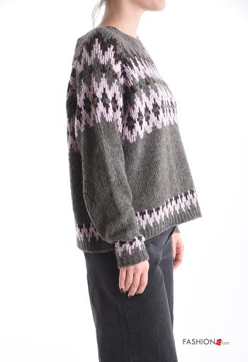 Geometrisches Muster lange ärmel u-boot ausschnitt Strickpullover aus Wollmischung - ph 3