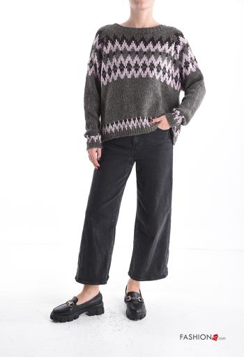 Geometrisches Muster lange ärmel u-boot ausschnitt Strickpullover aus Wollmischung - ph 5