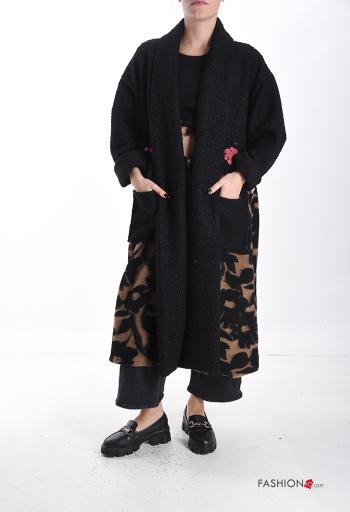 Spolverino in Misto Lana oversize Fantasia floreale con tasche