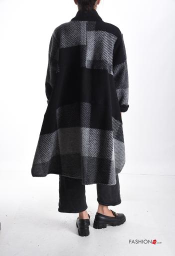 Geometric pattern oversized long sleeve Wool Mix Duster Coat with pockets - ph 2