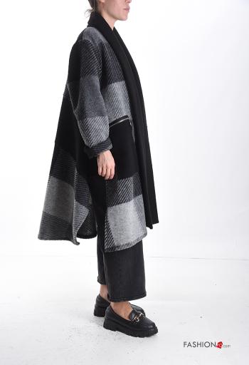 Geometric pattern oversized long sleeve Wool Mix Duster Coat with pockets - ph 3
