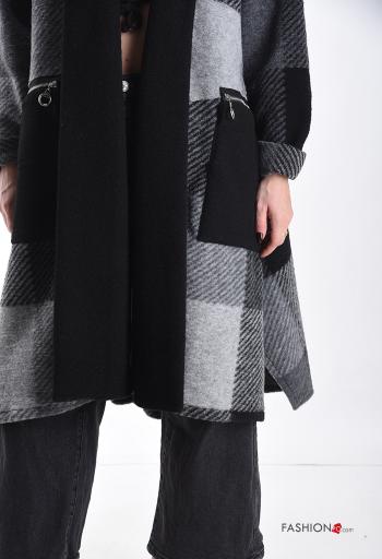 Geometric pattern oversized long sleeve Wool Mix Duster Coat with pockets - ph 4