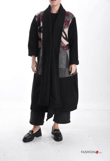 Spolverino in Misto Lana oversize maniche lunghe Fantasia astratta con tasche