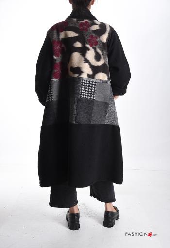 Abstract print oversized long sleeve Wool Mix Duster Coat with pockets - ph 2