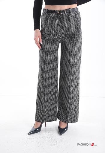 Pantalones wide leg Estampado Vichy con cinturón