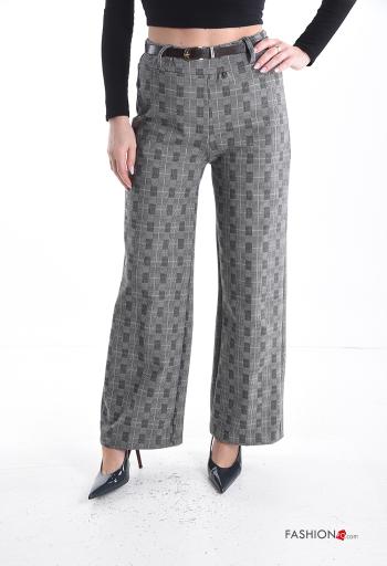 Pantalones wide leg Estampado Vichy con cinturón