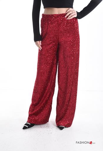 Pantalone in velluto wide leg con paillettes