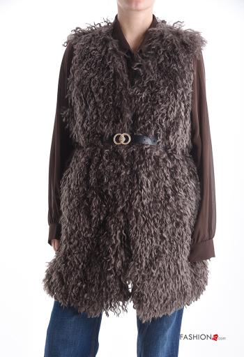 Chaleco de Mezcla de Lana piel sintética con cinturón con forro - ph 1