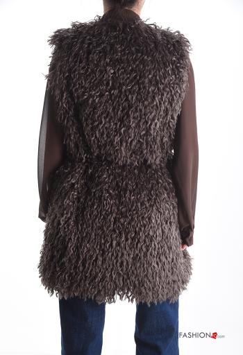 Chaleco de Mezcla de Lana piel sintética con cinturón con forro - ph 2