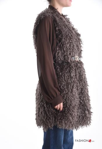 Chaleco de Mezcla de Lana piel sintética con cinturón con forro - ph 3