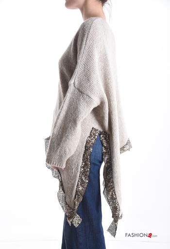 long sleeve asymmetrical oversized Wool Mix Sweater with sequins with split with v-neck - ph 3