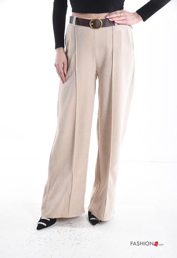 Samt wide leg Hose mit Gürtel mit Taschen mit Pailletten - ph 1