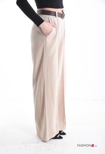 Samt wide leg Hose mit Gürtel mit Taschen mit Pailletten - ph 3