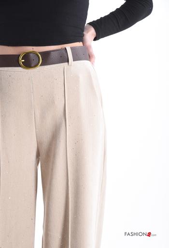 Samt wide leg Hose mit Gürtel mit Taschen mit Pailletten - ph 4
