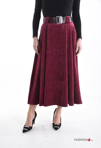 Velvet Longuette Skirt with belt with pockets with sequins - ph 1