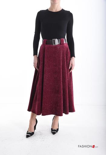 Velvet Longuette Skirt with belt with pockets with sequins - ph 5