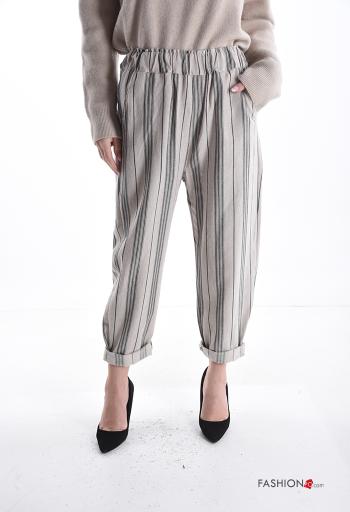Pantalone in Cotone Fantasia righe con tasche con elastico