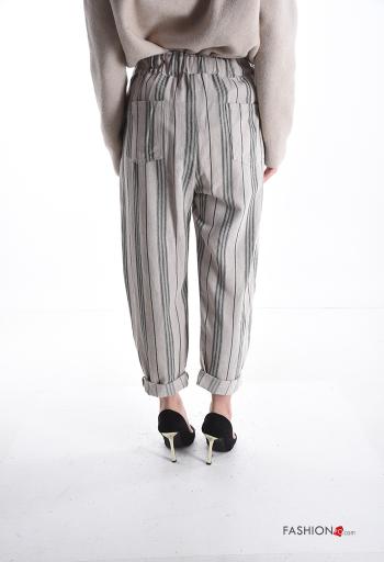 Pantalone in Cotone Fantasia righe con tasche con elastico - ph 2