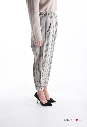Pantalone in Cotone Fantasia righe con tasche con elastico - ph 3