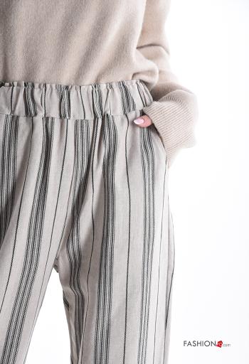 Pantalone in Cotone Fantasia righe con tasche con elastico - ph 4