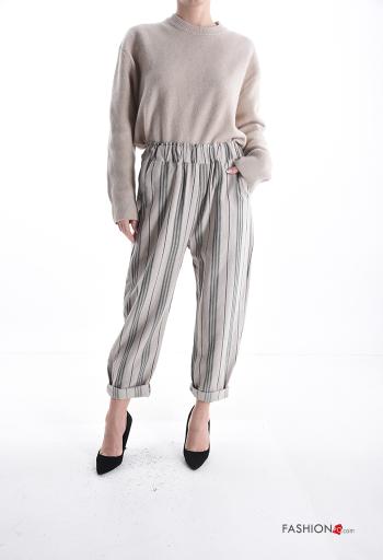 Pantalone in Cotone Fantasia righe con tasche con elastico - ph 5