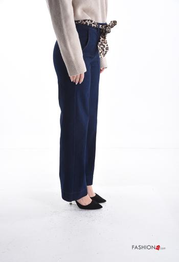 Pantalones de Algodón tela vaquera wide leg con bolsillos con cinta - ph 3
