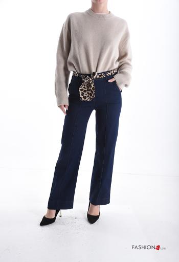 Pantalones de Algodón tela vaquera wide leg con bolsillos con cinta - ph 5