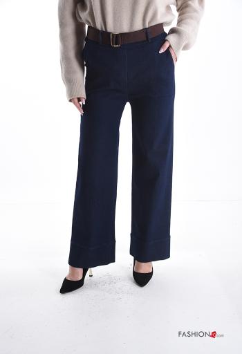 Pantalones de Algodón tela vaquera wide leg con cinturón con bolsillos - ph 1