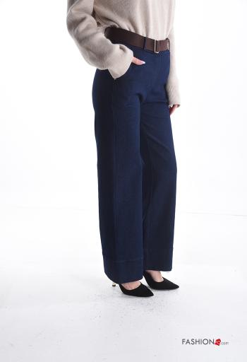Pantalones de Algodón tela vaquera wide leg con cinturón con bolsillos - ph 3