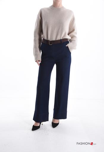 Pantalones de Algodón tela vaquera wide leg con cinturón con bolsillos - ph 5