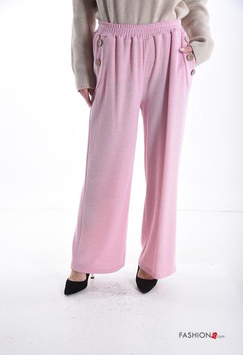 Pantalone wide leg con elastico con bottoni con tasche