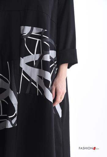 Abstract print long sleeve Cotton Dress with pockets - ph 4