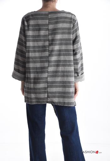 Striped asymmetrical Cotton Tunic with buttons with v-neck - ph 2