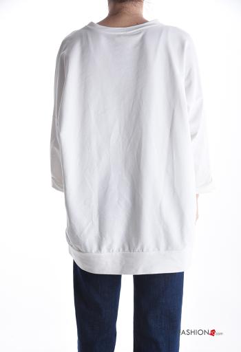 Camisola de mangas compridas em Algodão gola redonda Padrão Estampado com strass - ph 2