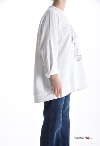 Camisola de mangas compridas em Algodão gola redonda Padrão Estampado com strass - ph 3