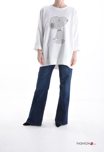 Camisola de mangas compridas em Algodão gola redonda Padrão Estampado com strass - ph 5