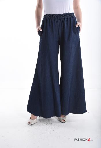Pantalon en Coton en denim wide leg avec poches avec élastique