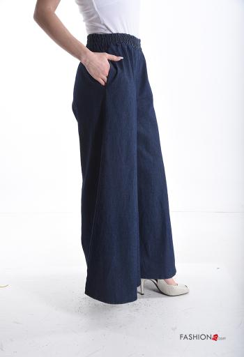 Pantalon en Coton en denim wide leg avec poches avec élastique - ph 3