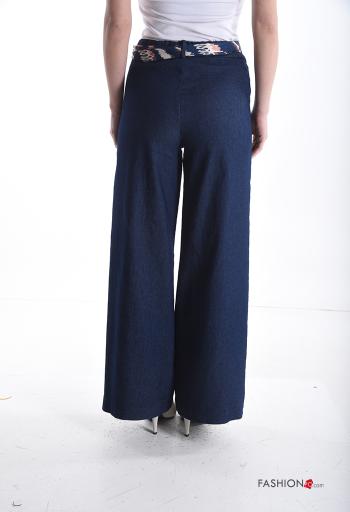Pantalone in Cotone denim wide leg con tasche con nastro - ph 2