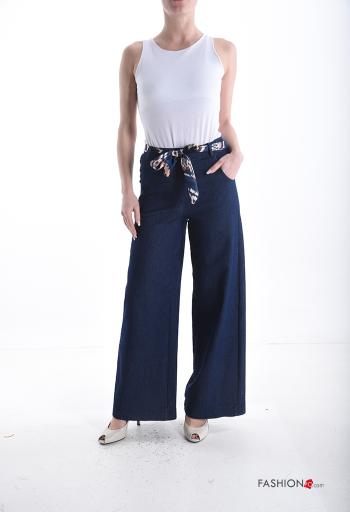 Pantalone in Cotone denim wide leg con tasche con nastro - ph 5